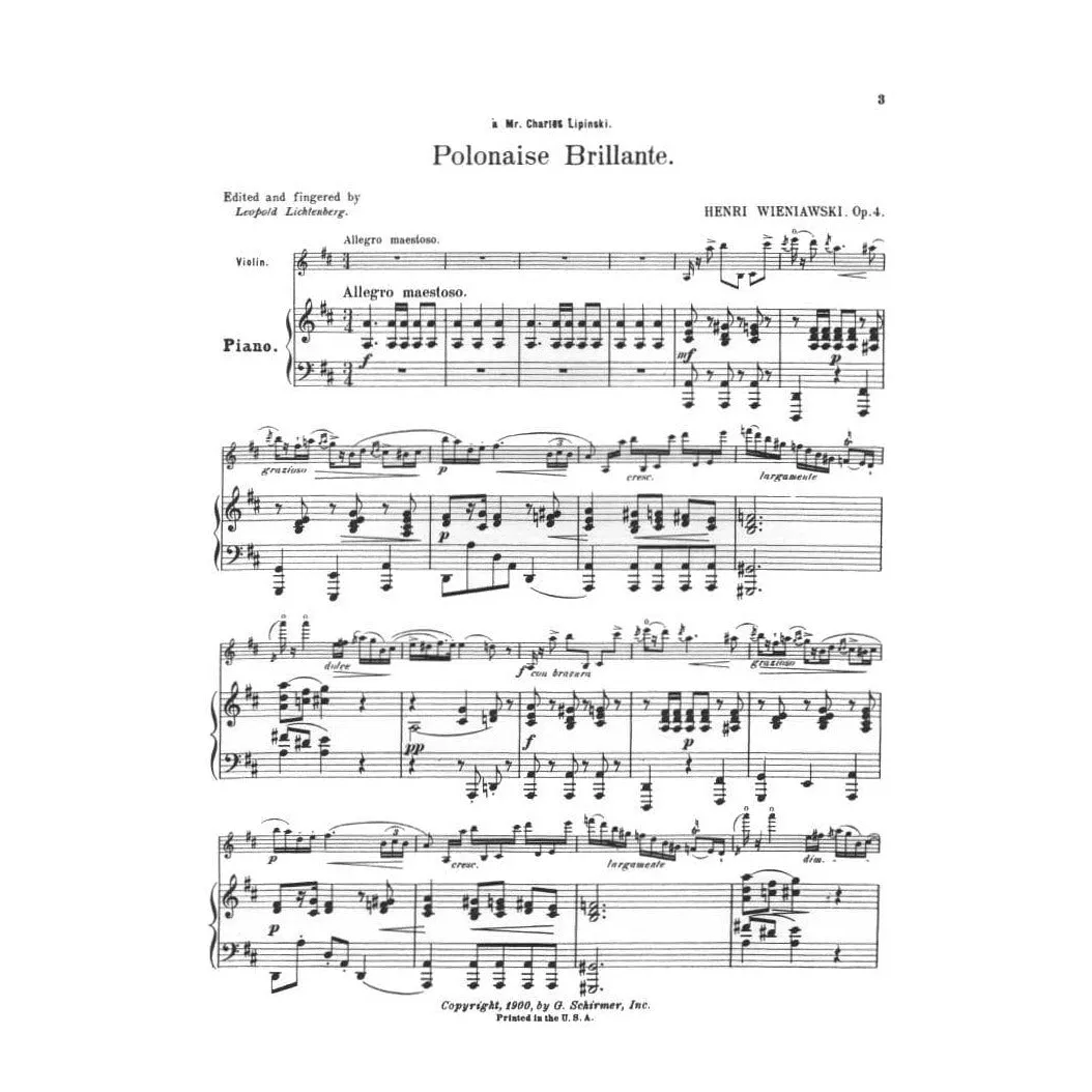 Schirmer Wieniawski Polonaise D-Dur Op.4 Noten Violine Lichtenberg
