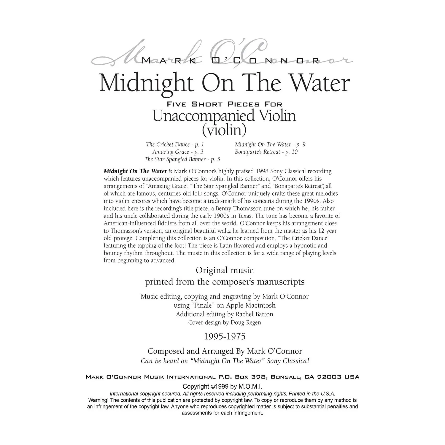 Shar Music O'Connor Midnight On The Water Noten Download Violine solo