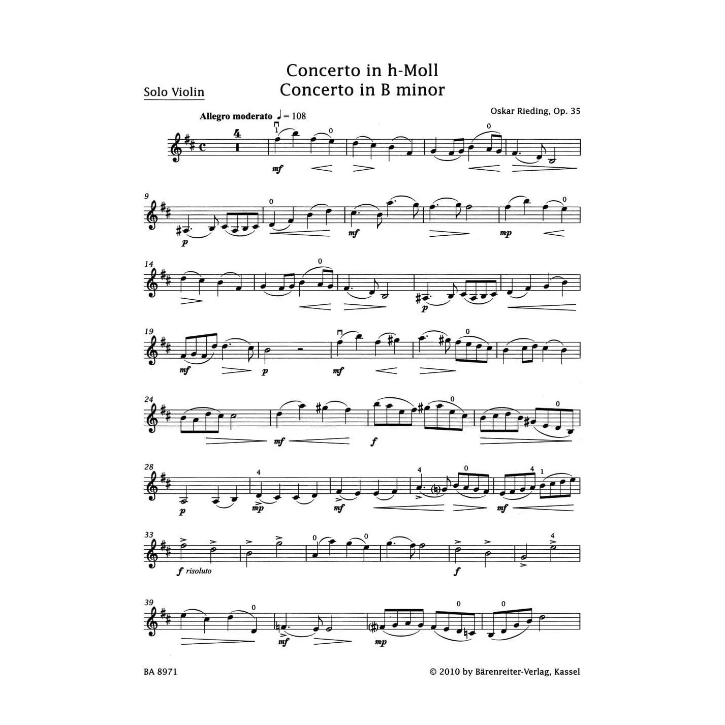 Shar Music Rieding Violinkonzert h-moll op. 35 Violinnoten