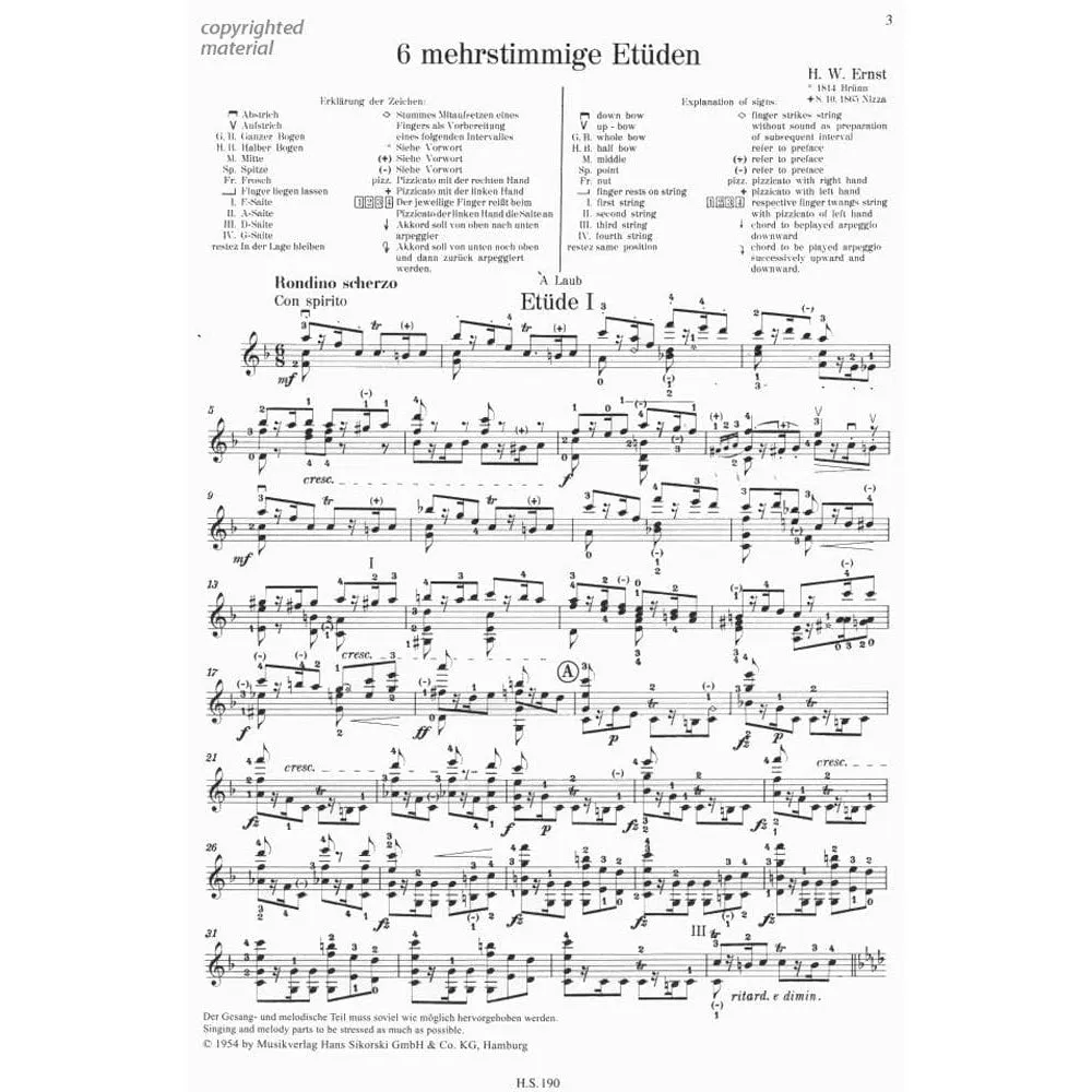 Shar Music Ernst Six Polyphonic Studies Noten Violine solo