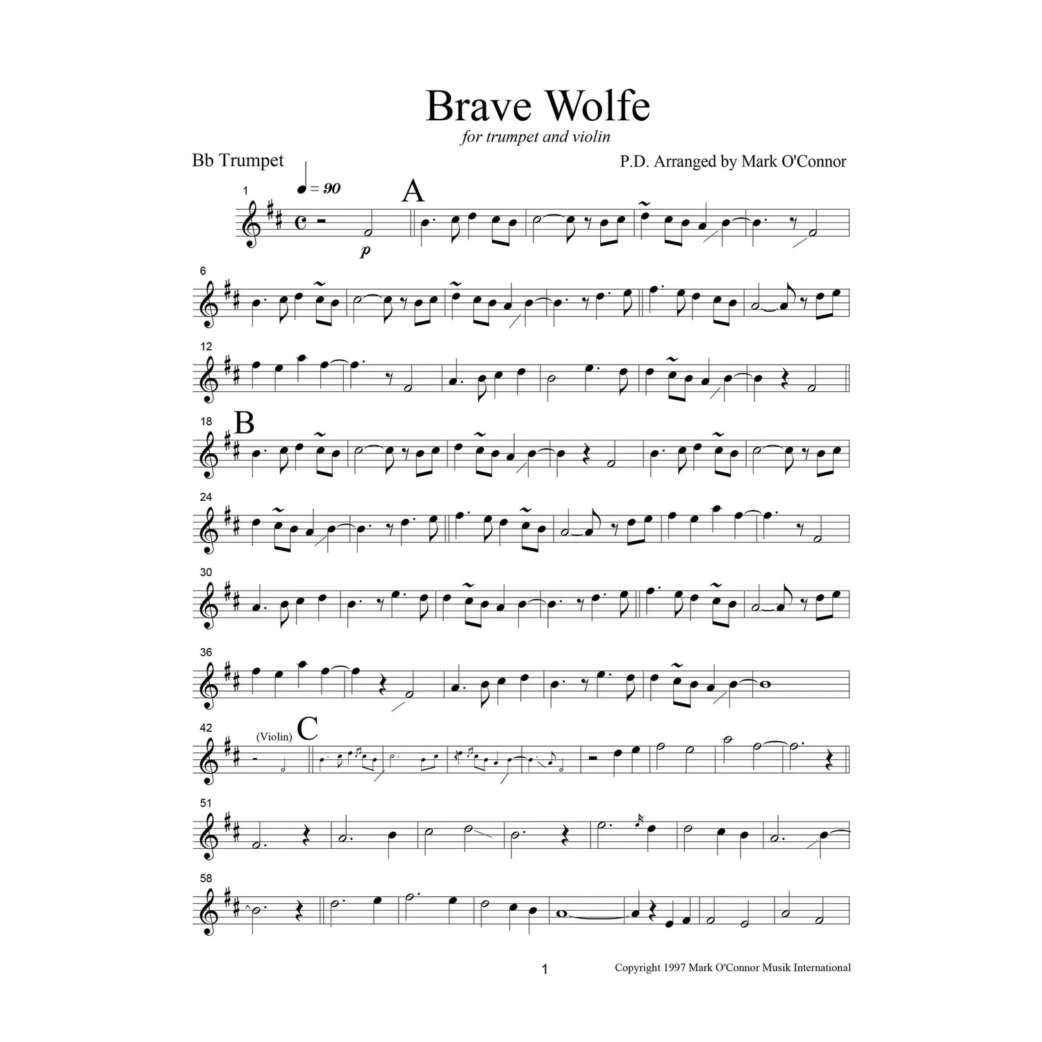 Mark O'Connor Brave Wolfe Noten Trompete Violine Download