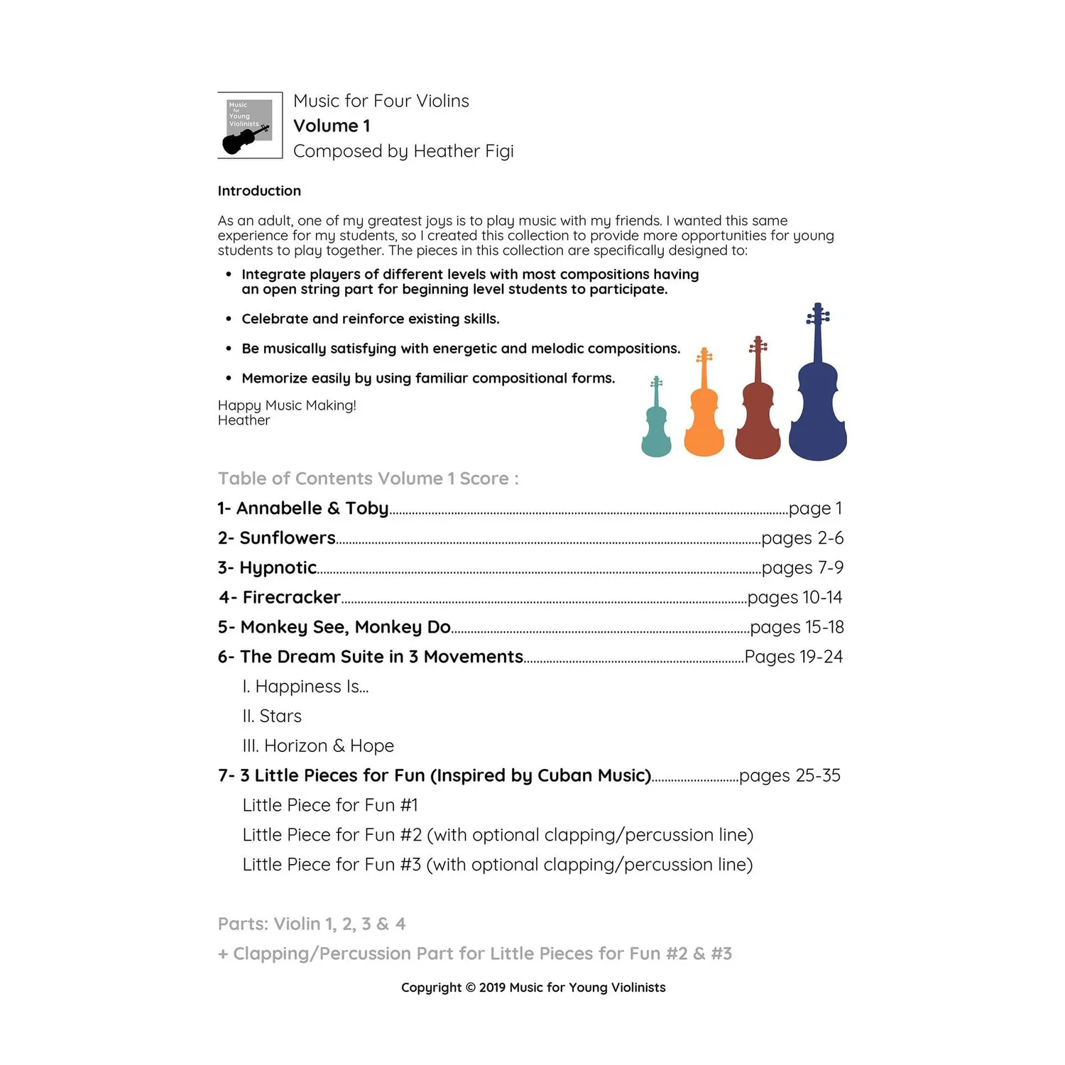 Heather Figi Music for Four Violins Vol.1 Noten Download