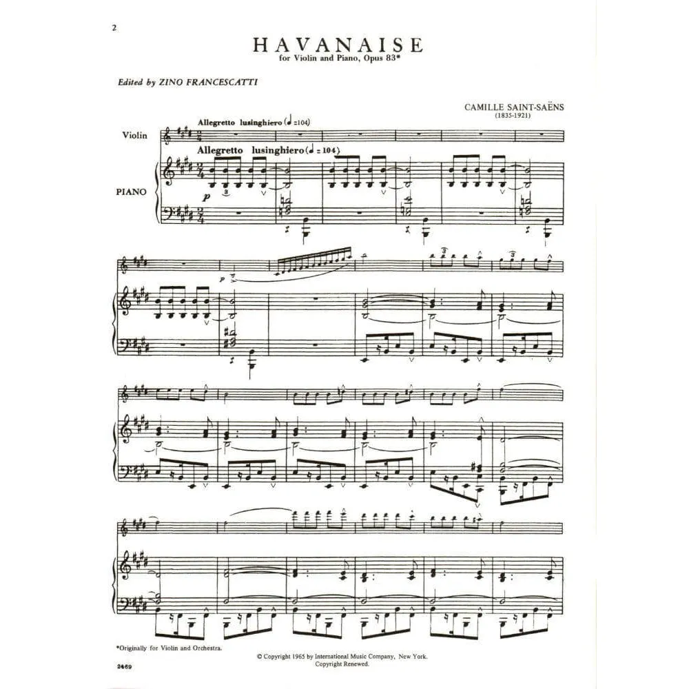 Saint-Saëns Havanaise Op. 83 Violinenoten mit Klavier
