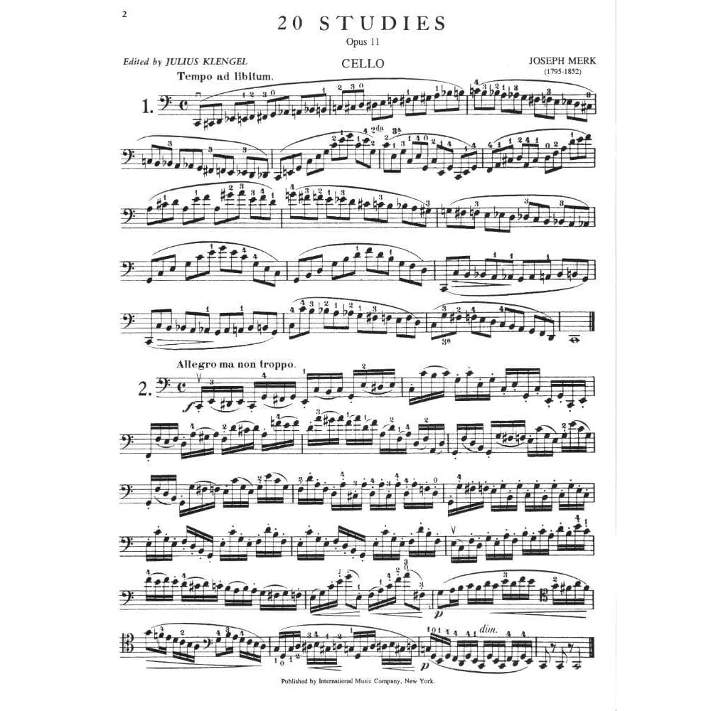 Shar Music Merk 20 Etüden Op. 11 Cello solo Klengel