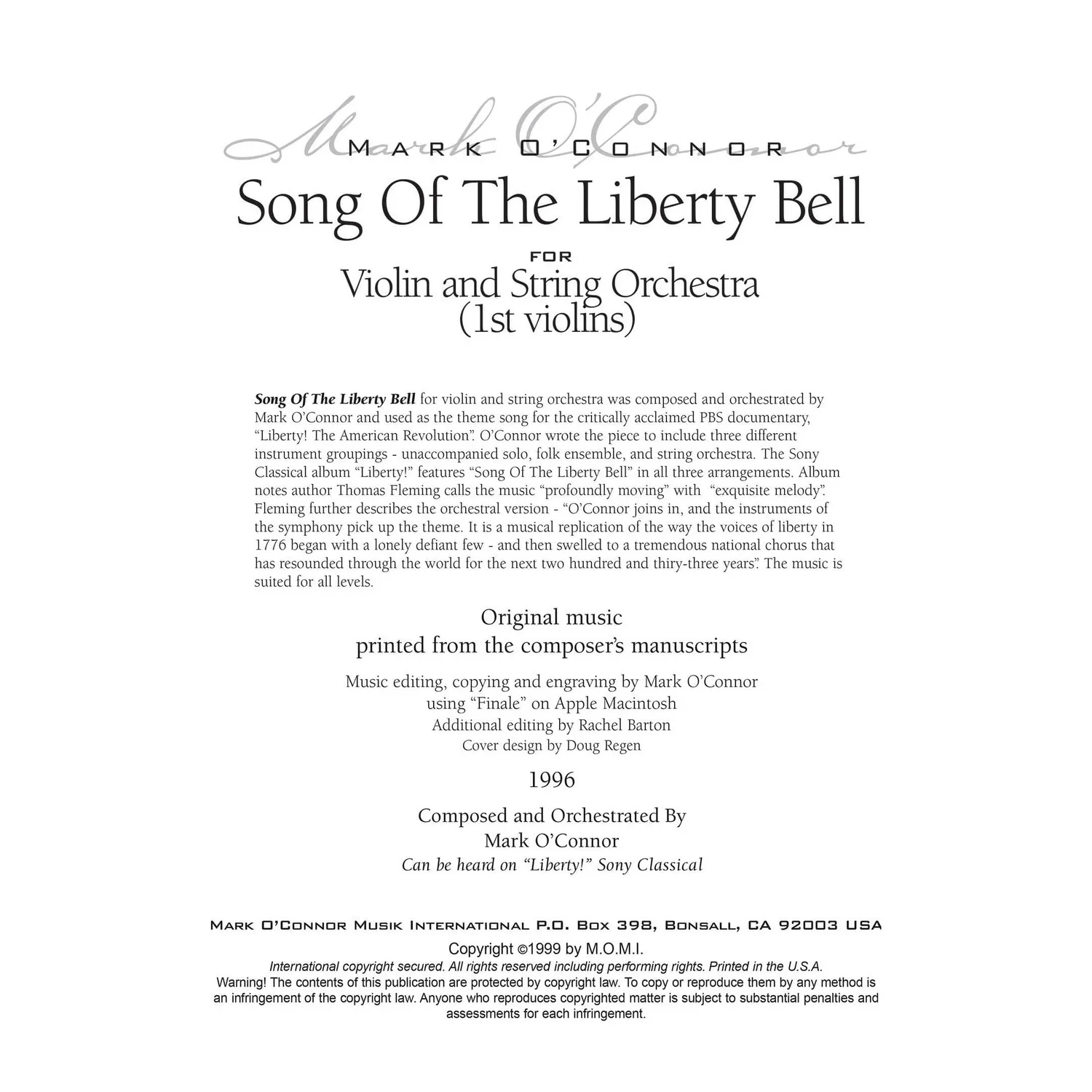O'Connor Song of the Liberty Bell Noten Violine Streicher Download