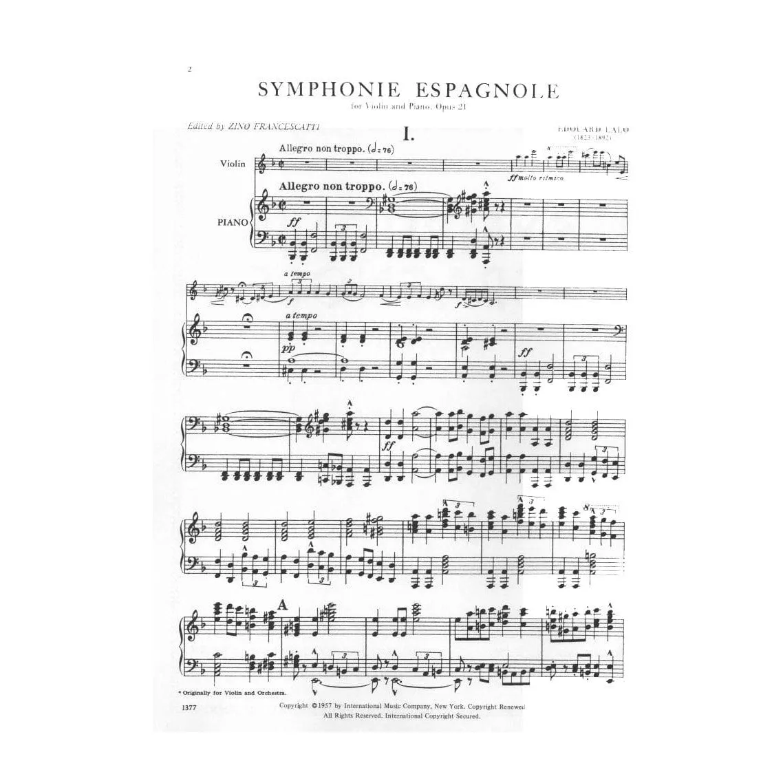International Lalo Symphonie Espagnole op. 21 Noten Violine