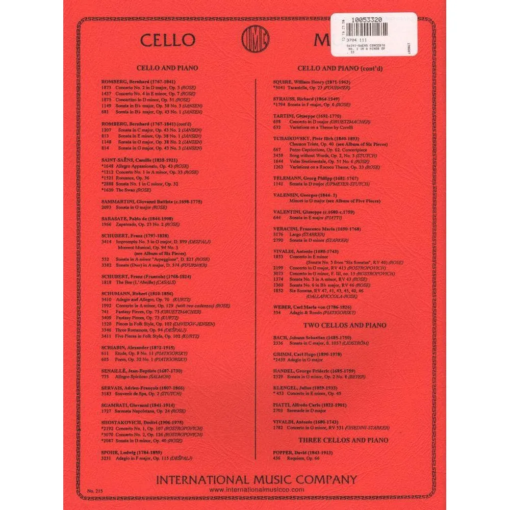 Saint-Saëns Konzert Nr 1 a-Moll Op 33 Noten Cello Klavier