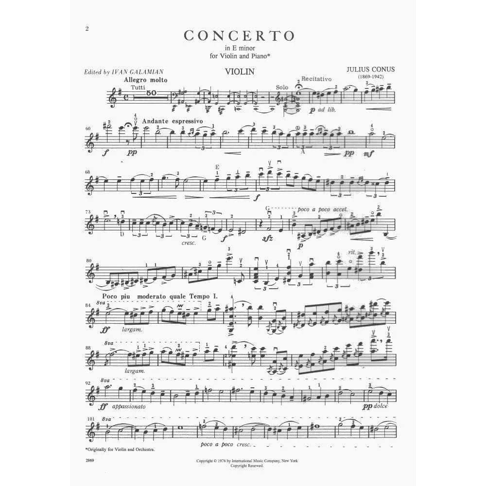 International Conus Konzert e-Moll Noten Violine Klavier Galamian