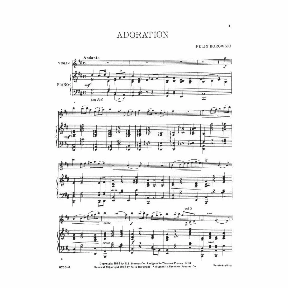 Borowski Adoration Violine Klavier Noten Presser