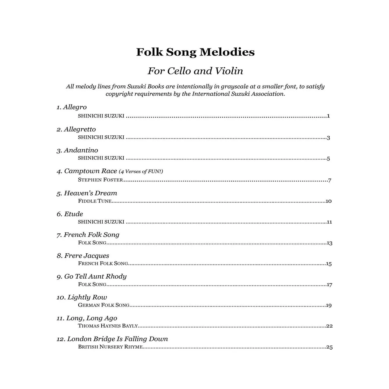 Martha Yasuda Folk Song Melodies Noten Cello Violine Download