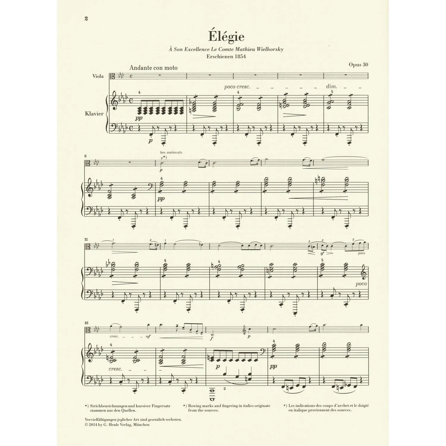 Henle Vieuxtemps Elegie Op. 30 Noten Bratsche Klavier