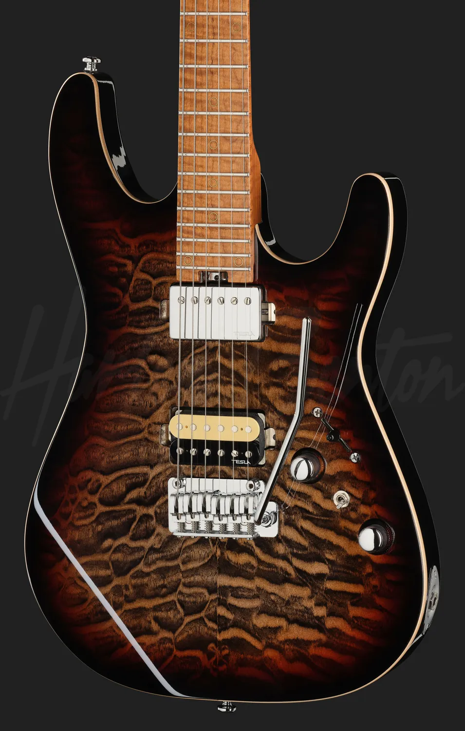 Harley Benton Fusion-IV HH MN E-Gitarre Quilt Dusk Glow Tremolo