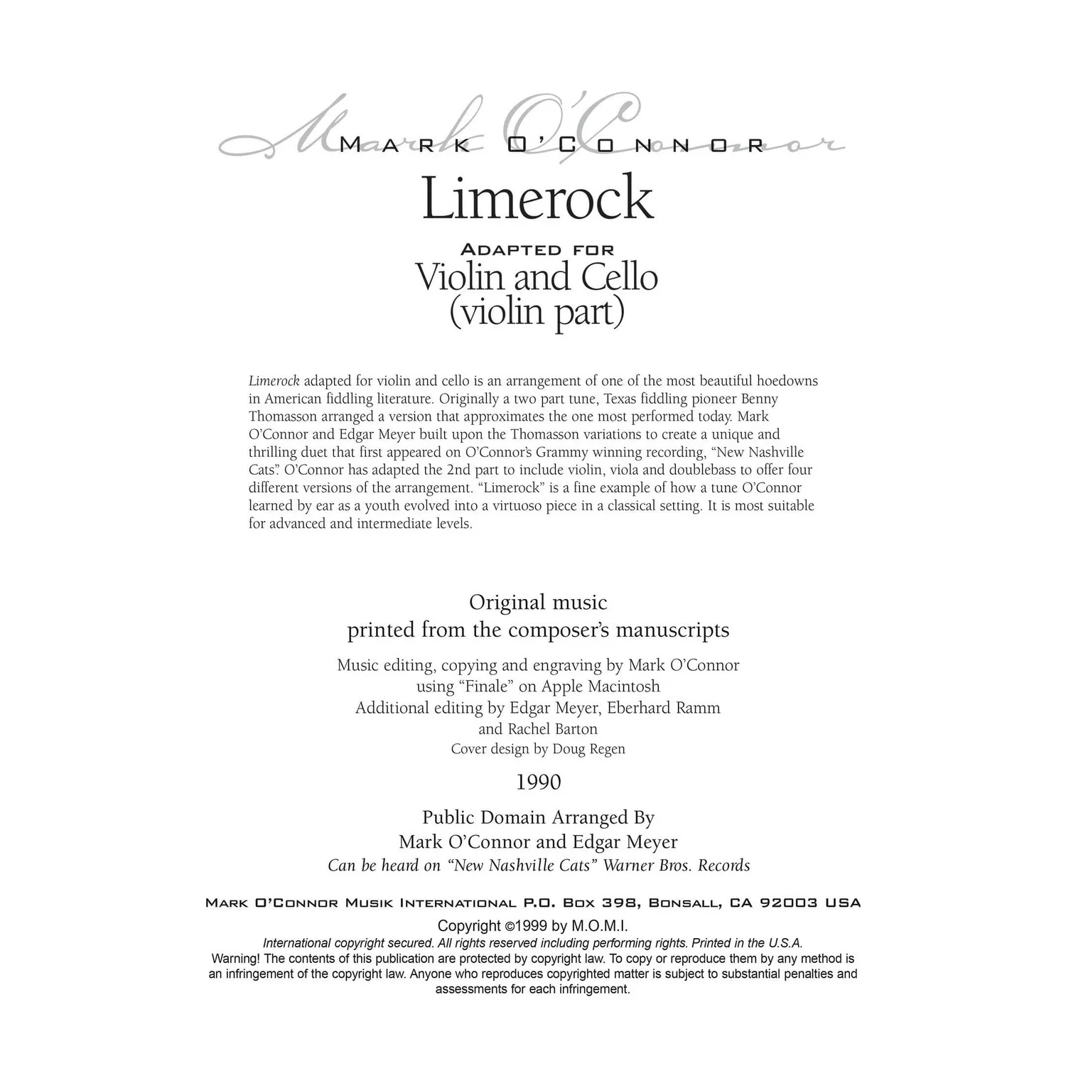 Shar Music O'Connor Limerock Violine Cello Noten Download