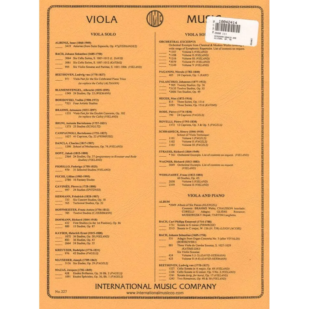 Shar Music Schumann Adagio Allegro op.70 Noten Bratsche Klavier