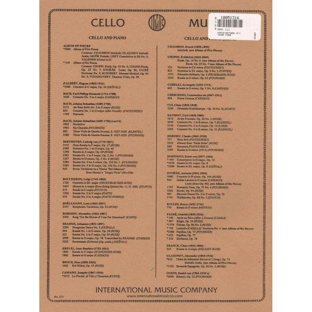 International Music Chopin Nocturne cis-Moll Noten Piatigorsky