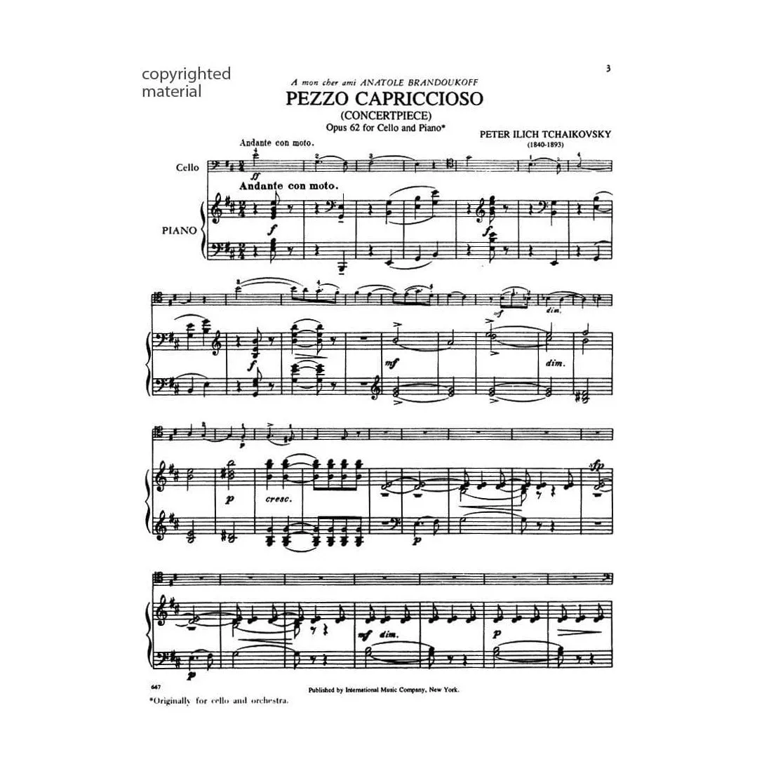 Tschaikowski Pezzo Capriccioso Op.62 Cello Klavier Noten