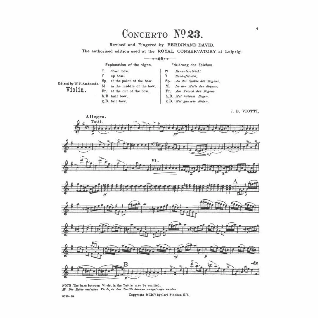 Carl Fischer Viotti Konzert Nr 23 G-Dur Violine Klavier Noten