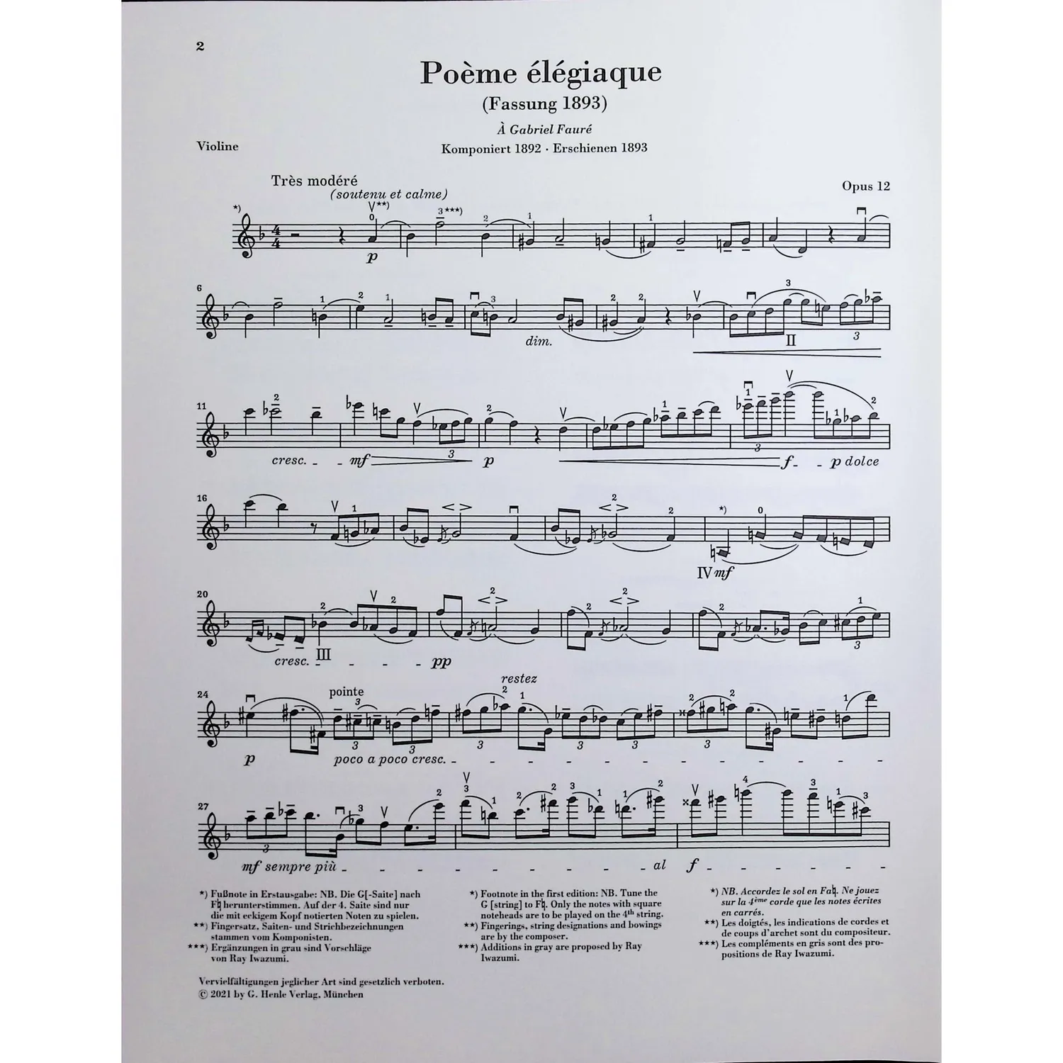 Henle Ysaÿe Poème élégiaque Violine Noten Urtext
