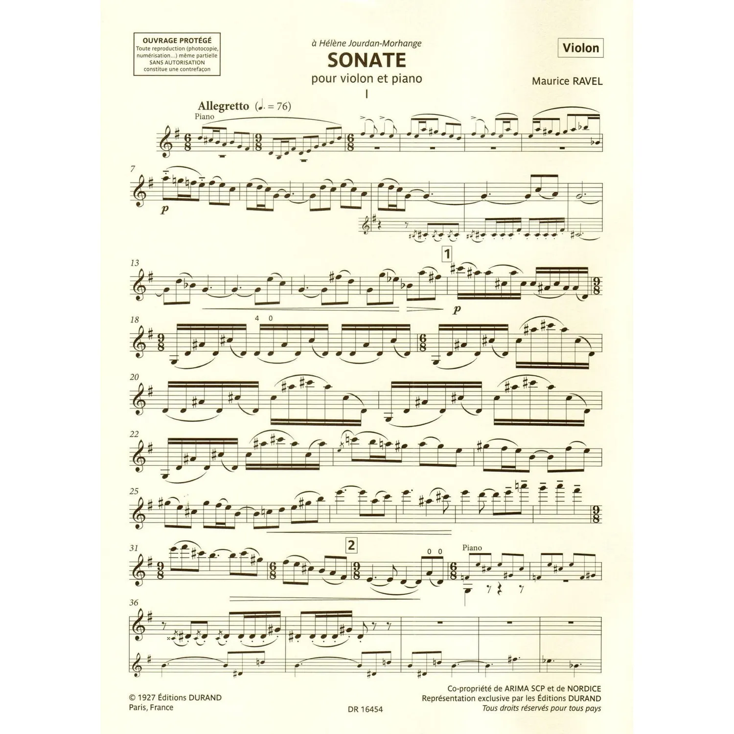Ravel Sonata Violine Klavier Noten Durand Ausgabe