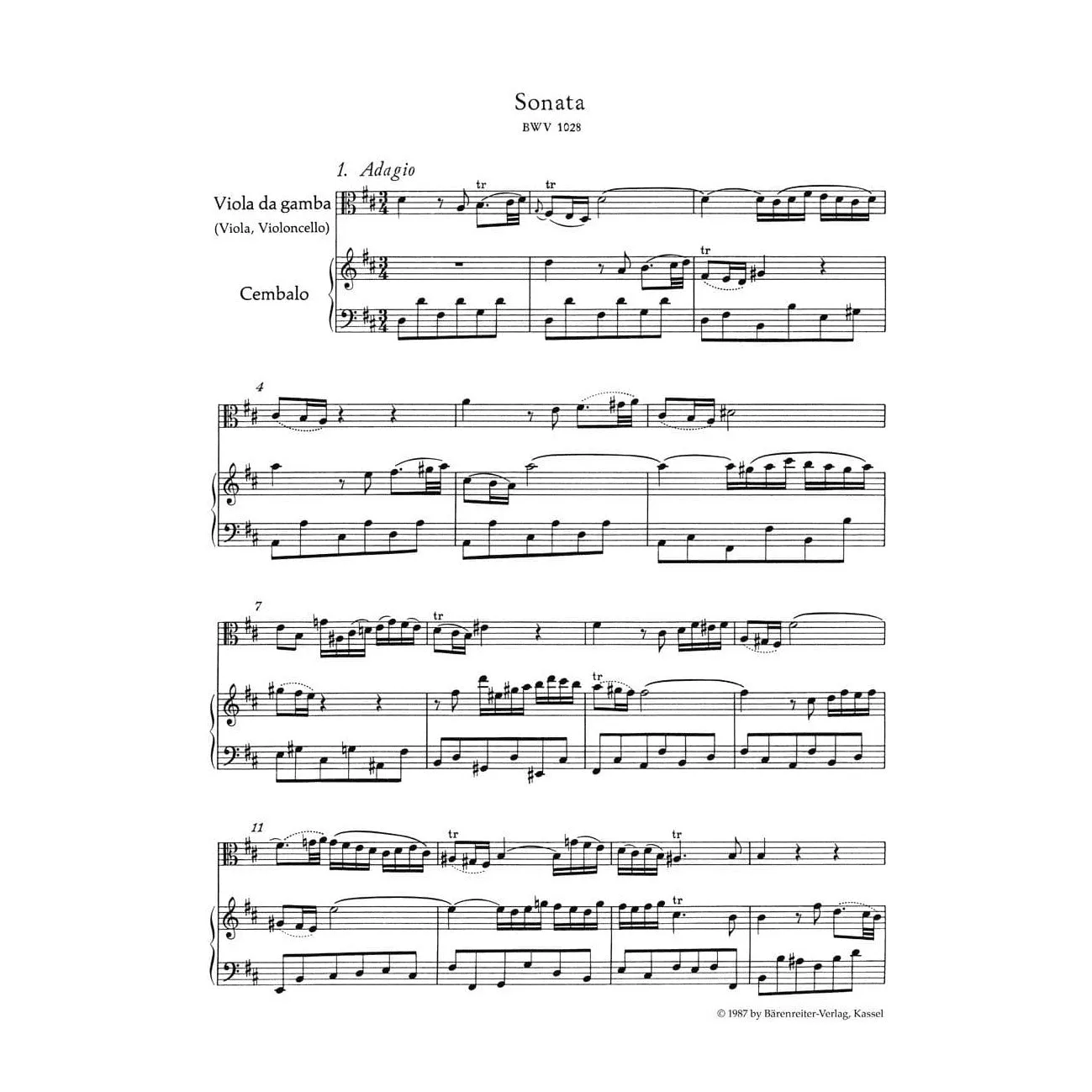 Bärenreiter Bach Gambensonaten BWV 1027 Noten Bratsche Klavier