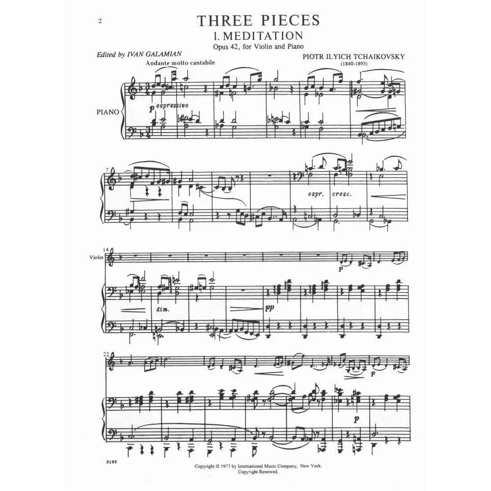 International Tschaikowski Op 42 Violin-Noten Galamian