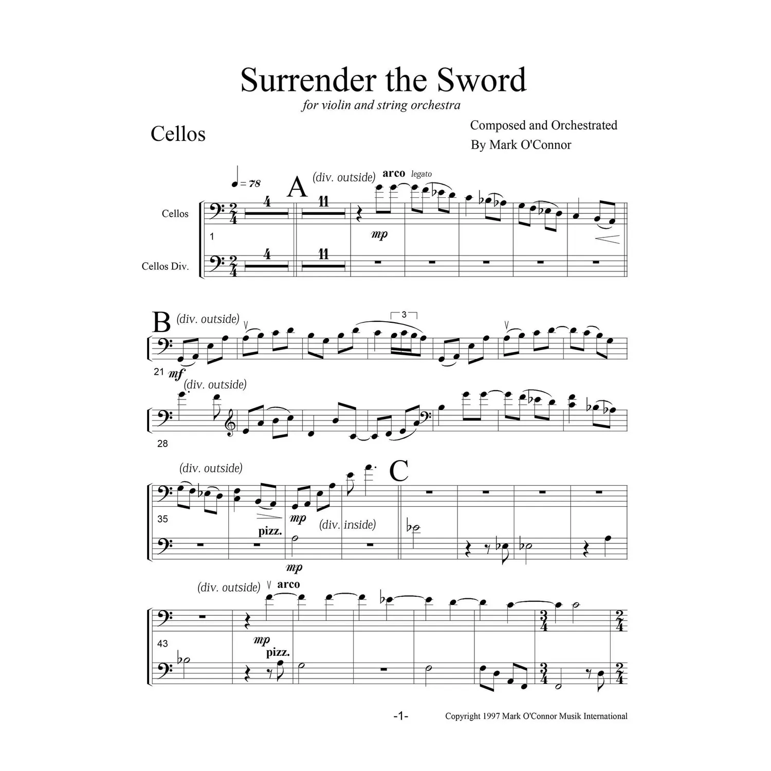 Mark O’Connor Surrender The Sword Geigennoten Download