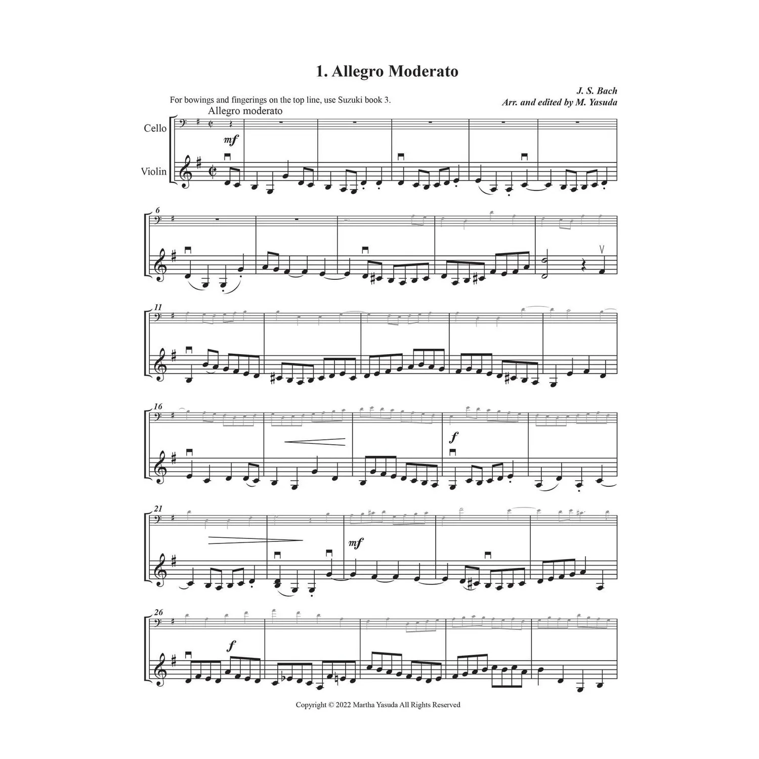 Shar Music Yasuda Harmonious Melodies Noten Cello Violine