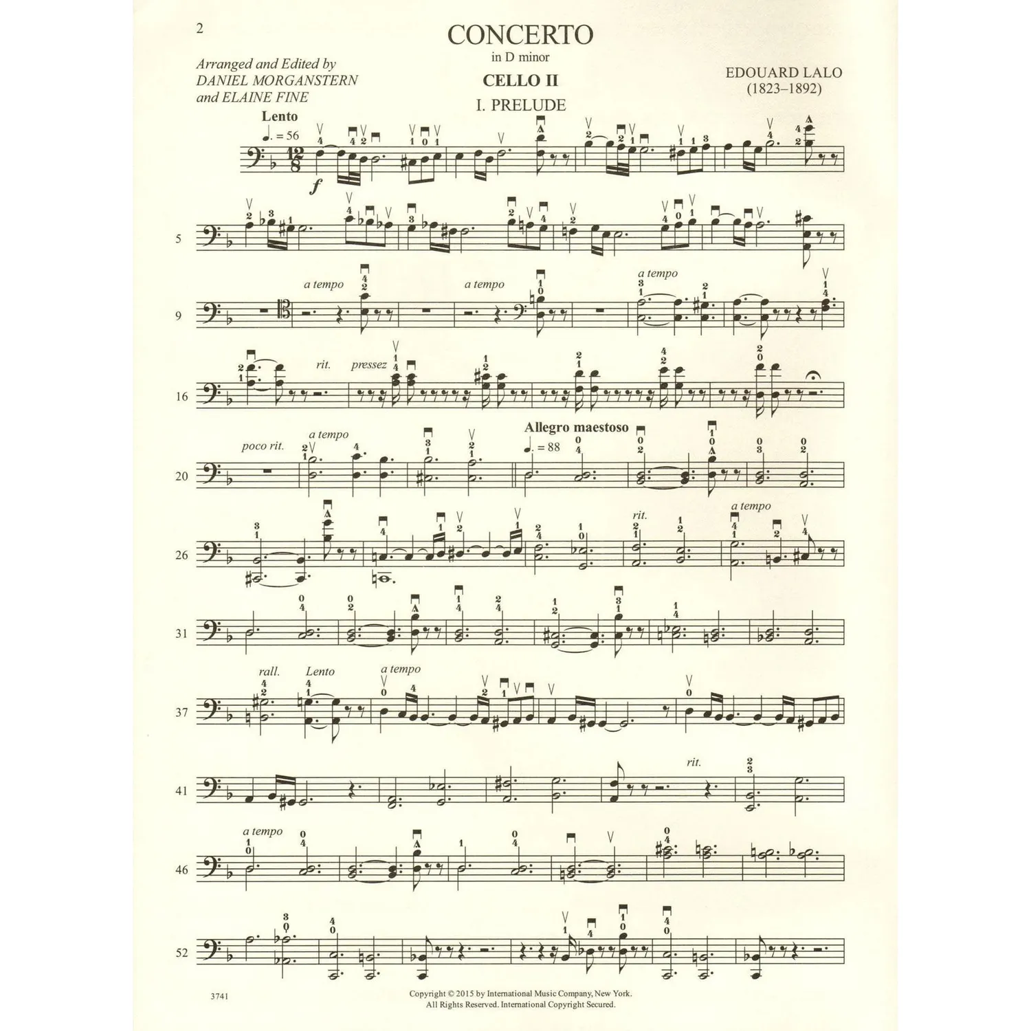 International Lalo Konzert d-Moll Cello-Noten Solo