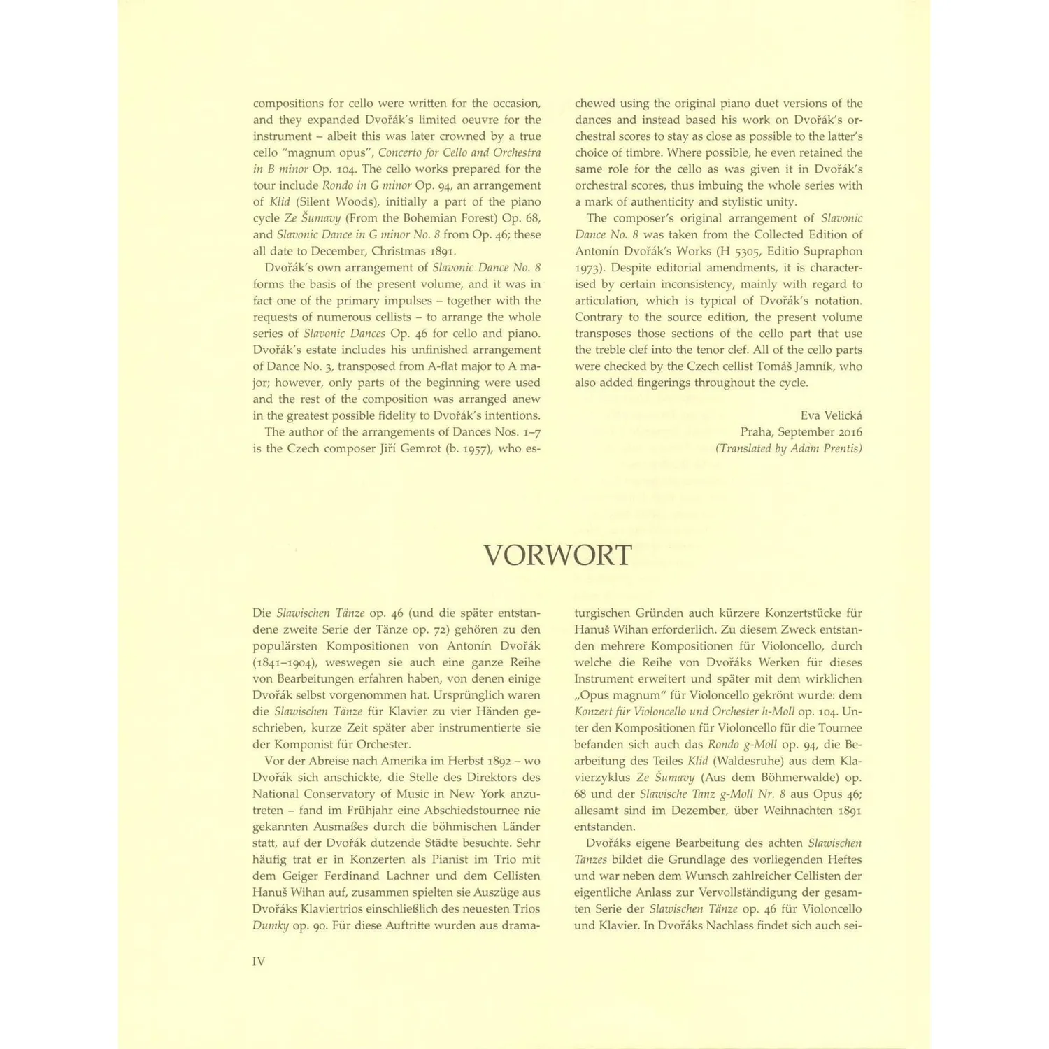 Bärenreiter Dvořák Slawische Tänze Op.46 Cello Klavier