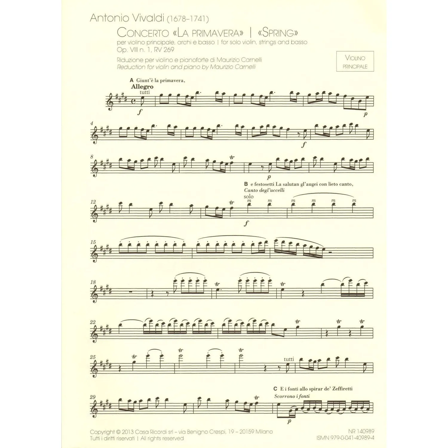 Vivaldi Vier Jahreszeiten Noten Violine Klavier komplett