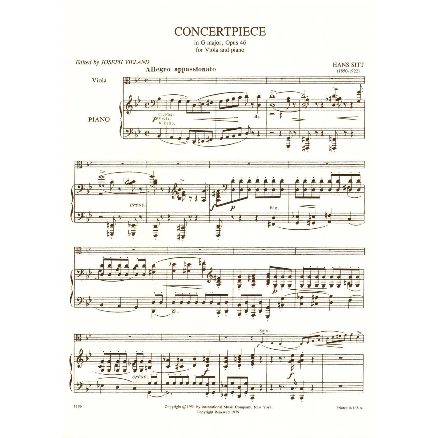 Sitt Konzertstück g-Moll op. 46 Viola Klavier Noten