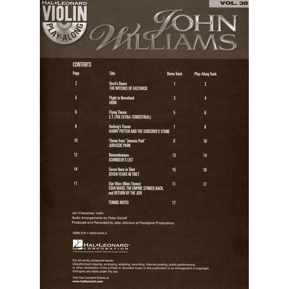 Hal Leonard Violin Play-Along Vol. 38 John Williams Noten mit CD