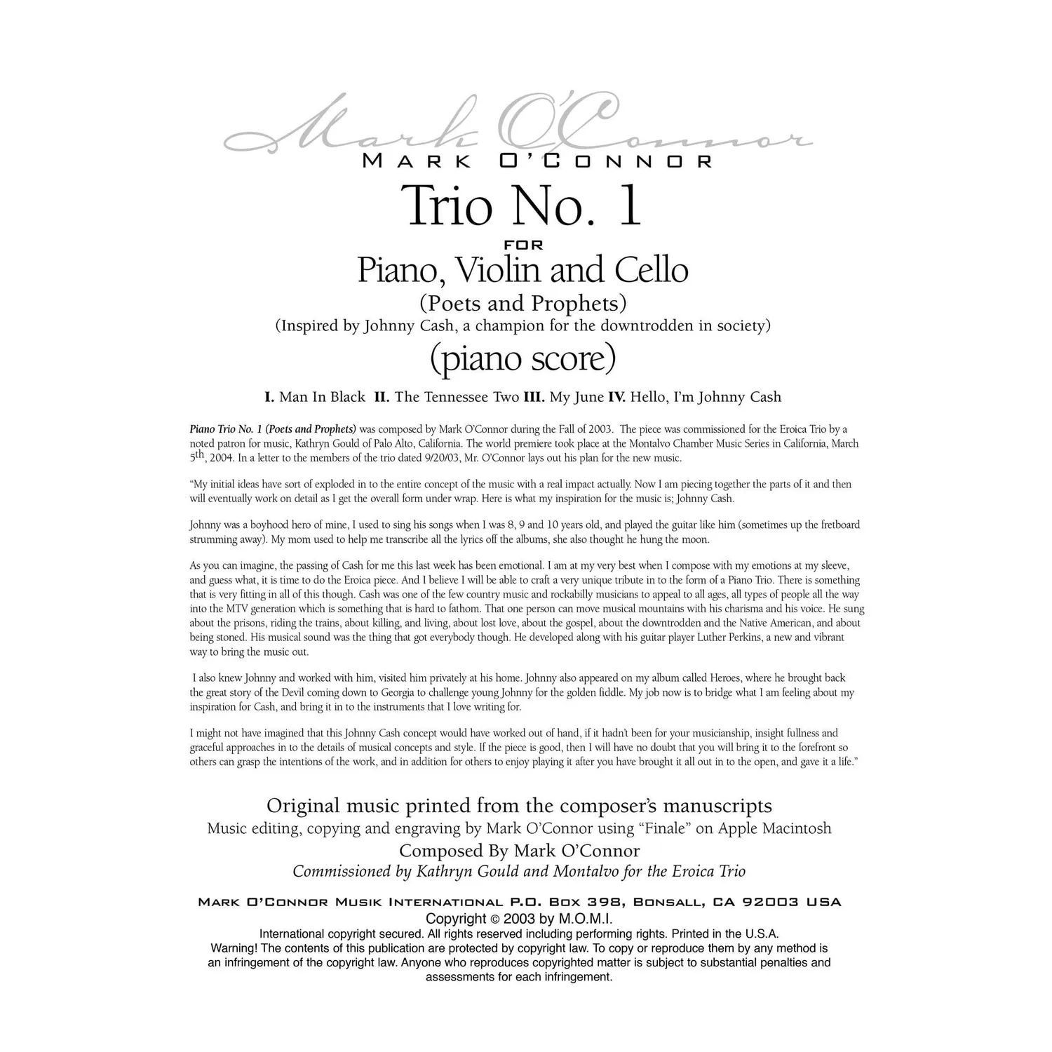 O'Connor Trio Nr 1 Poets Prophets Klaviernoten Download