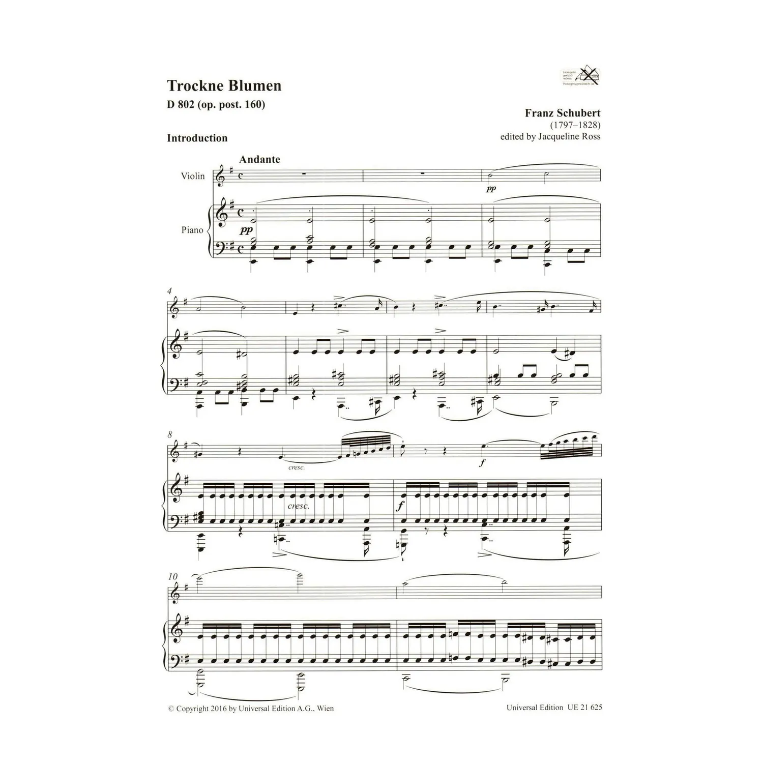 Schubert Trockne Blumen D 802 Violine Klavier