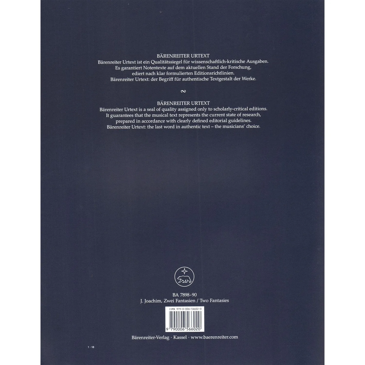 Bärenreiter Joachim Fantasien Violin-Noten Urtext