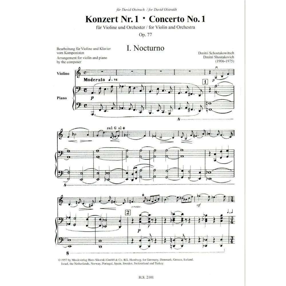 Sikorski Schostakowitsch Konzert Nr.1 Noten Violine Klavier