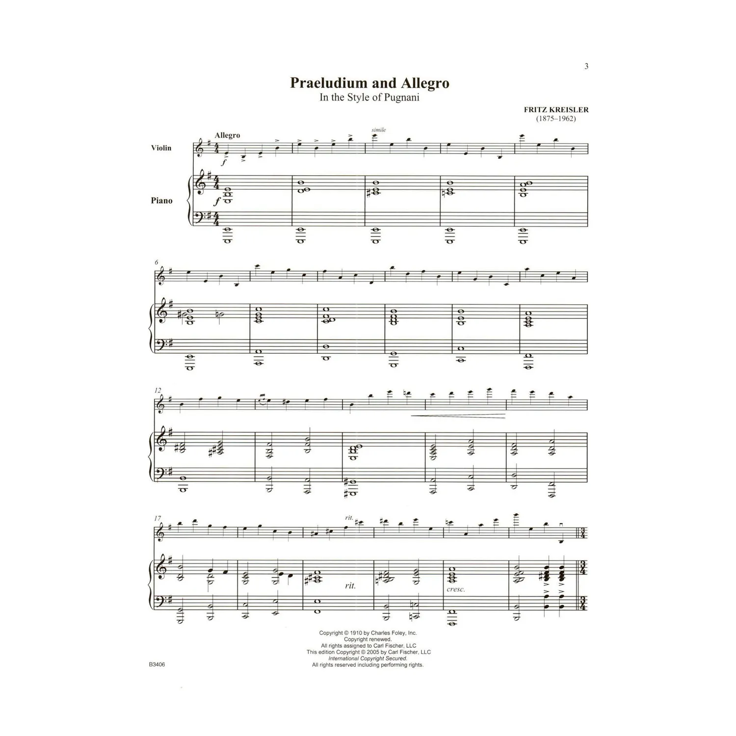 Shar Kreisler Praeludium and Allegro Noten Violine mit Audio