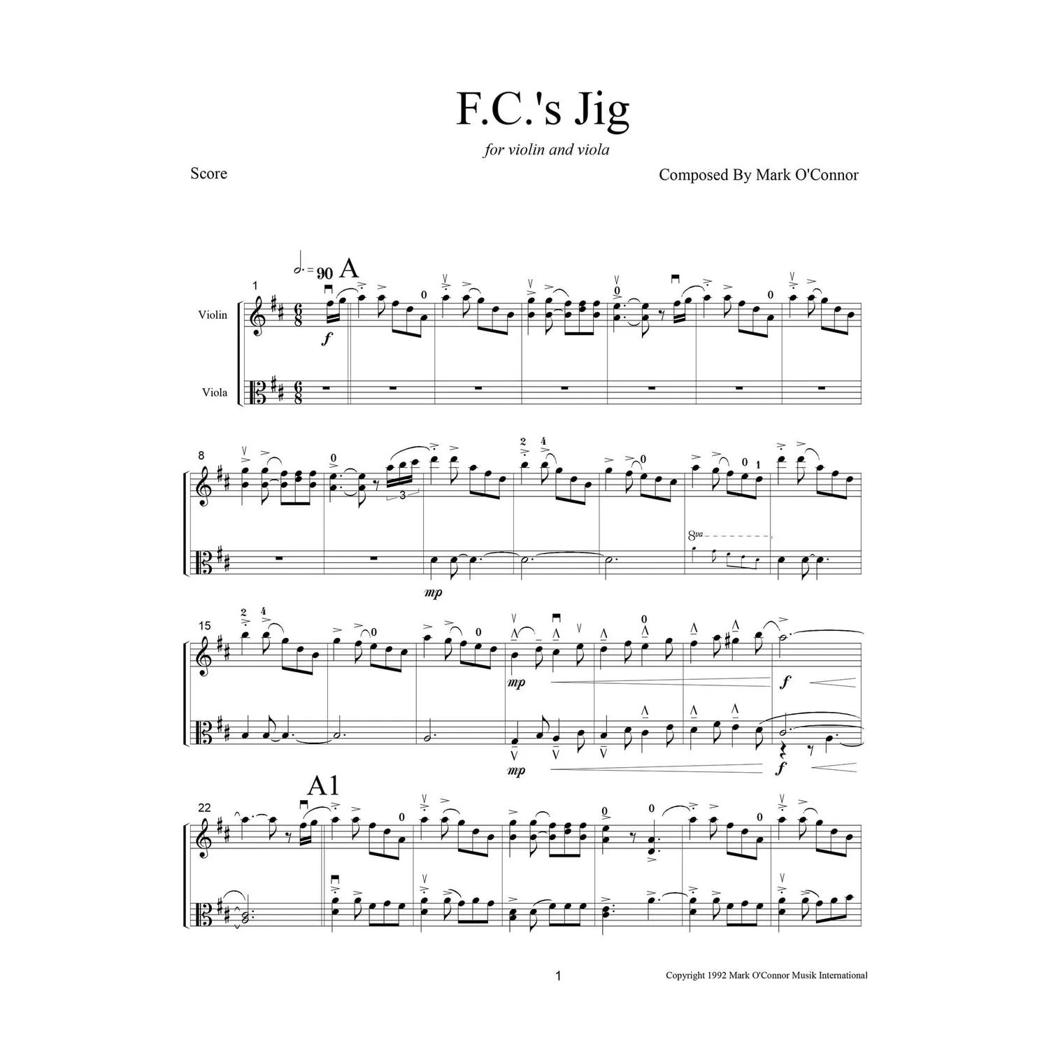 Mark O'Connor F.C.'s Jig Violine Viola Duo Noten Download