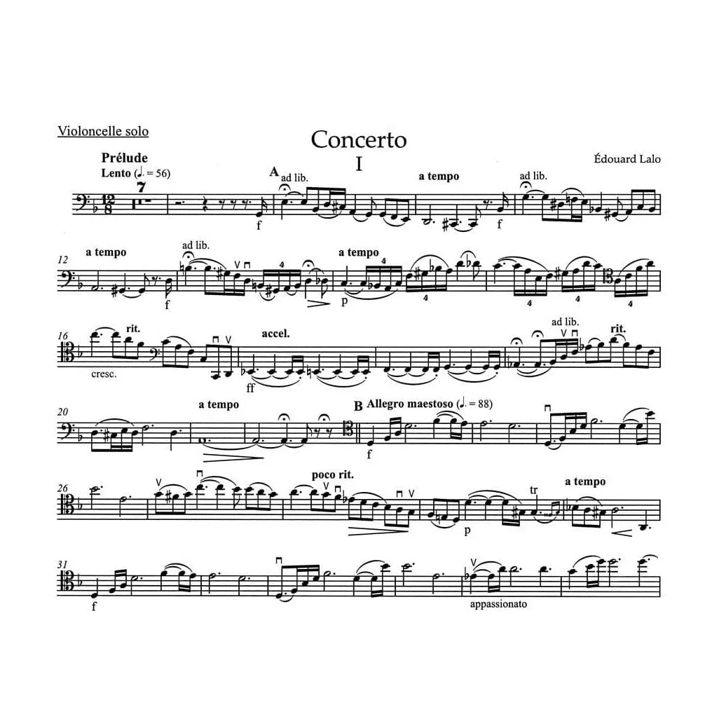 Bärenreiter Urtext Lalo Konzert d-Moll Cellonoten Cello Klavier