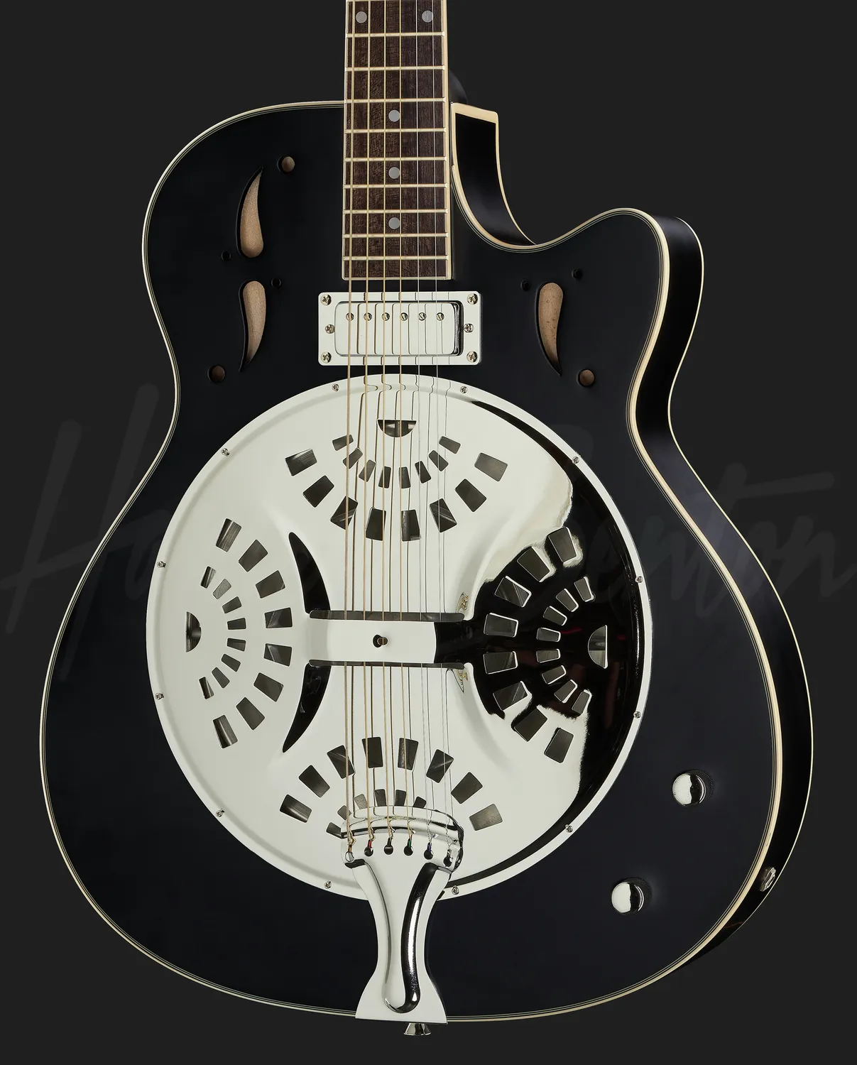 Harley Benton Santos CLN-150CE Resonatorgitarre Schwarz Spider