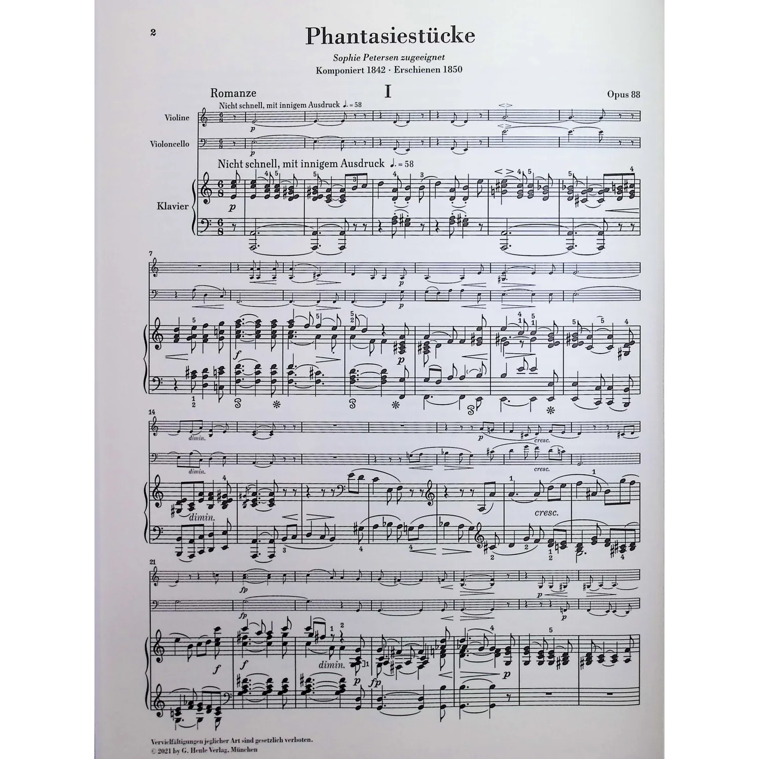 Henle Schumann Fantasiestücke op.88 Noten Klaviertrio