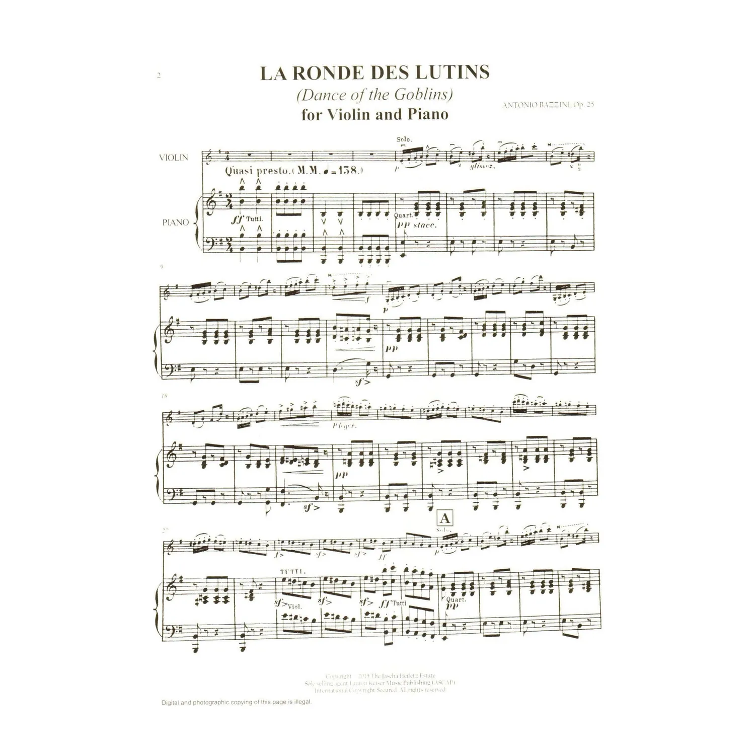 Shar Music Heifetz La Ronde des Lutins Op.25 Noten Violine Klavier