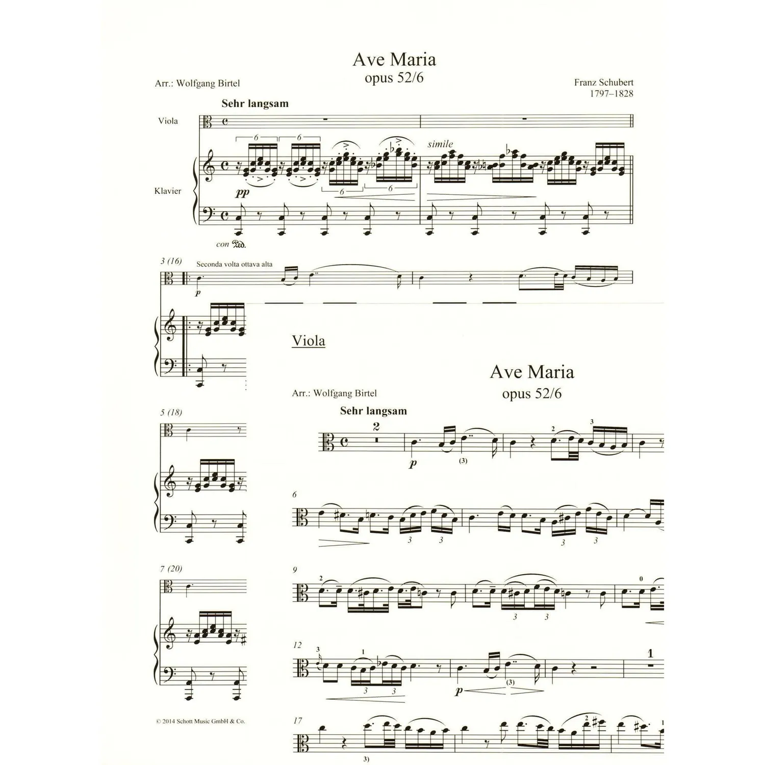 Schubert Ave Maria Op.52/6 Noten Viola Klavier Birtel