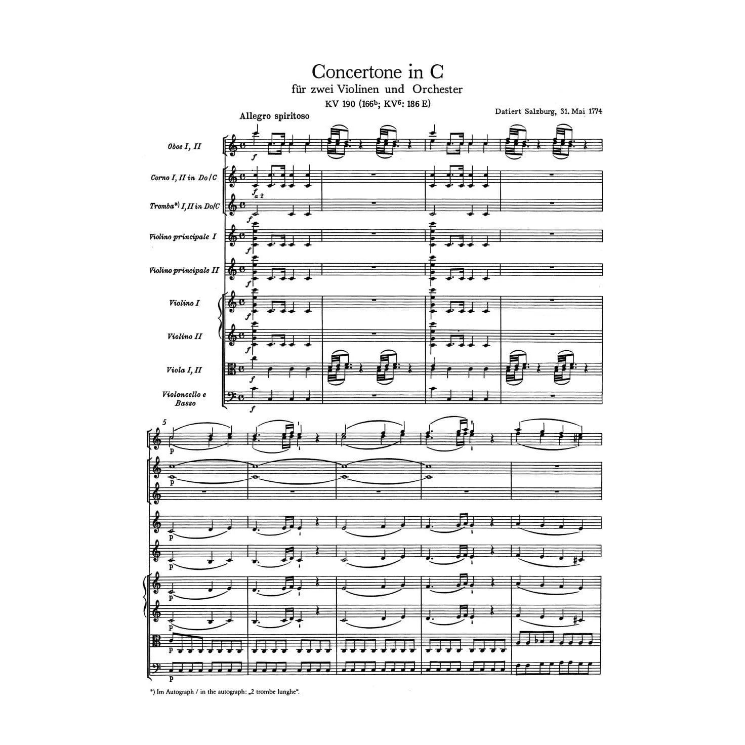 Bärenreiter Mozart Concertone K 190 Noten Partitur Urtext