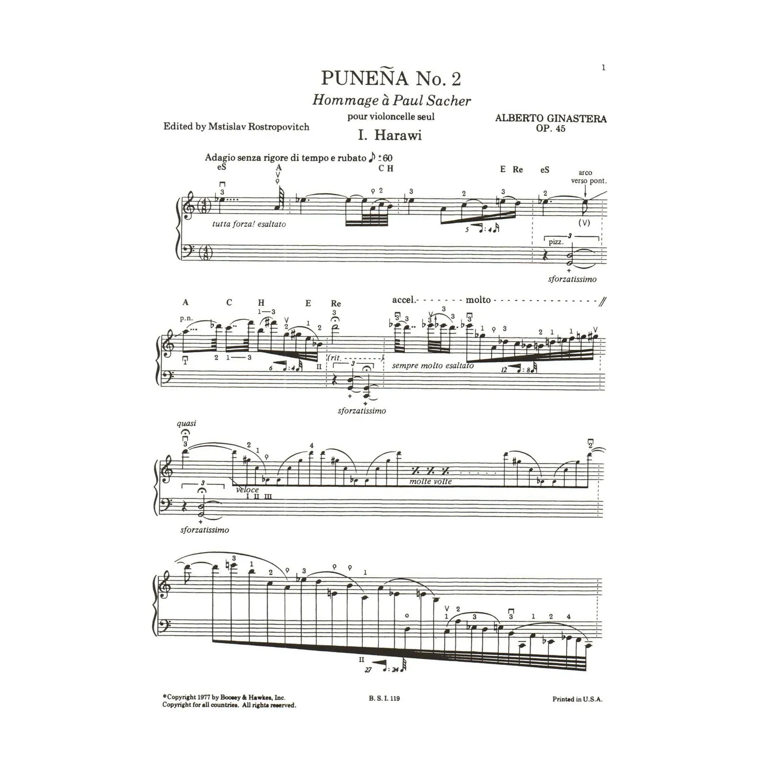 Boosey Ginastera Puneña Nr. 2 Op. 45 Cellonoten Solo