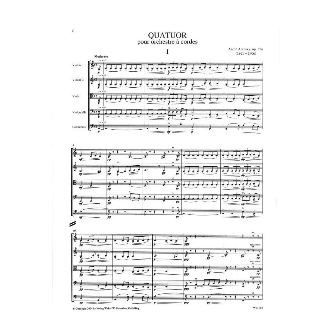 Wollenweber Arensky Quartett Nr. 2 Op. 35a Partitur
