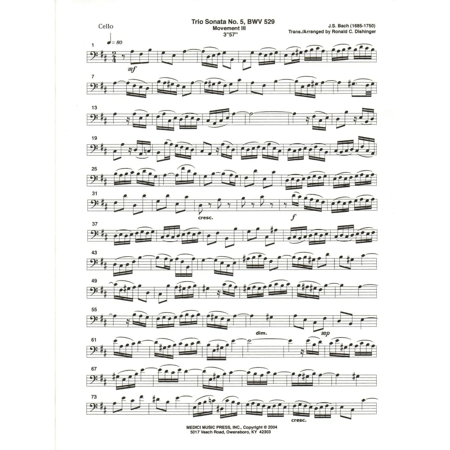 Medici Bach Triosonate Nr.5 BWV529 Cellonoten Cello Klavier