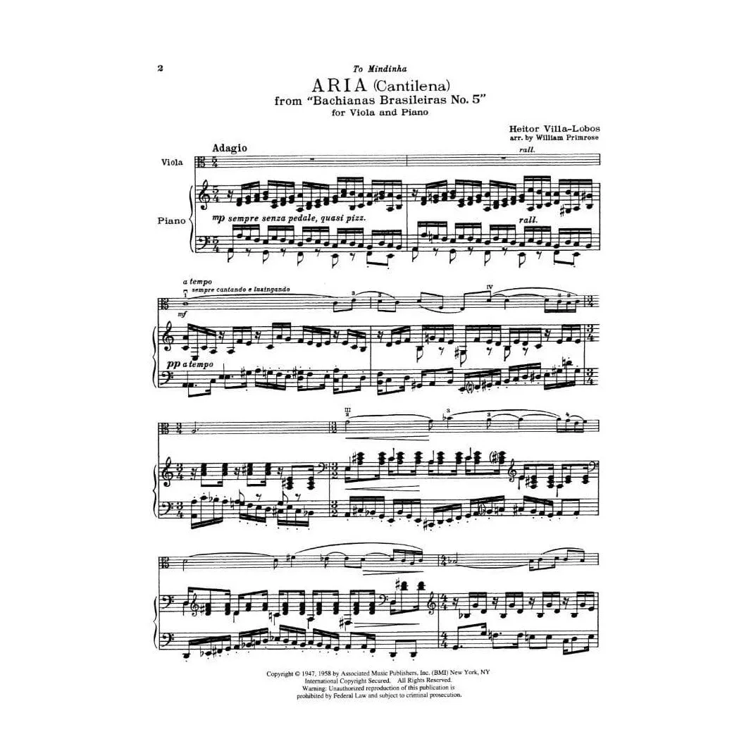 Villa-Lobos Aria Bachianas 5 Viola Klavier Noten mit Cello