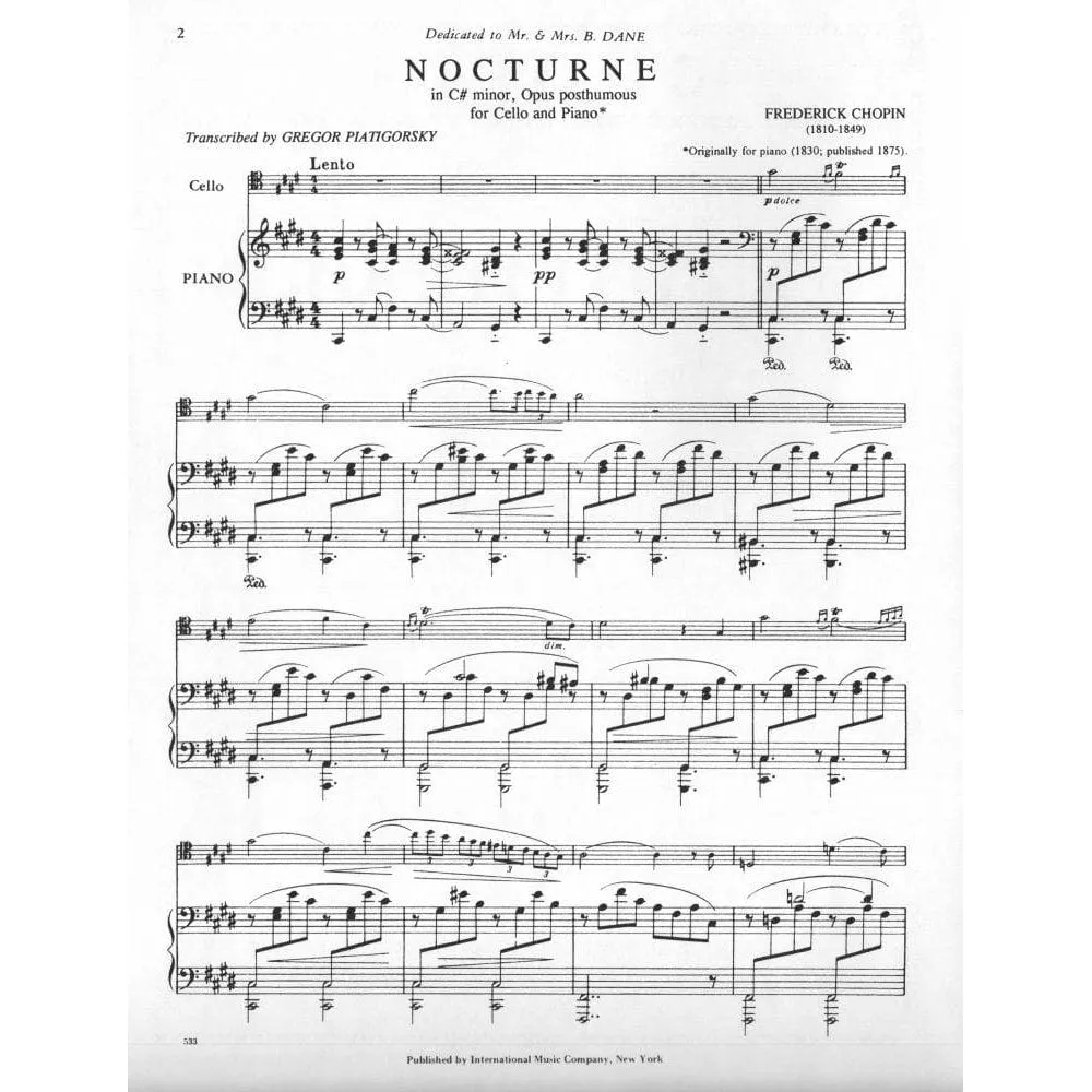 International Music Chopin Nocturne cis-Moll Noten Piatigorsky