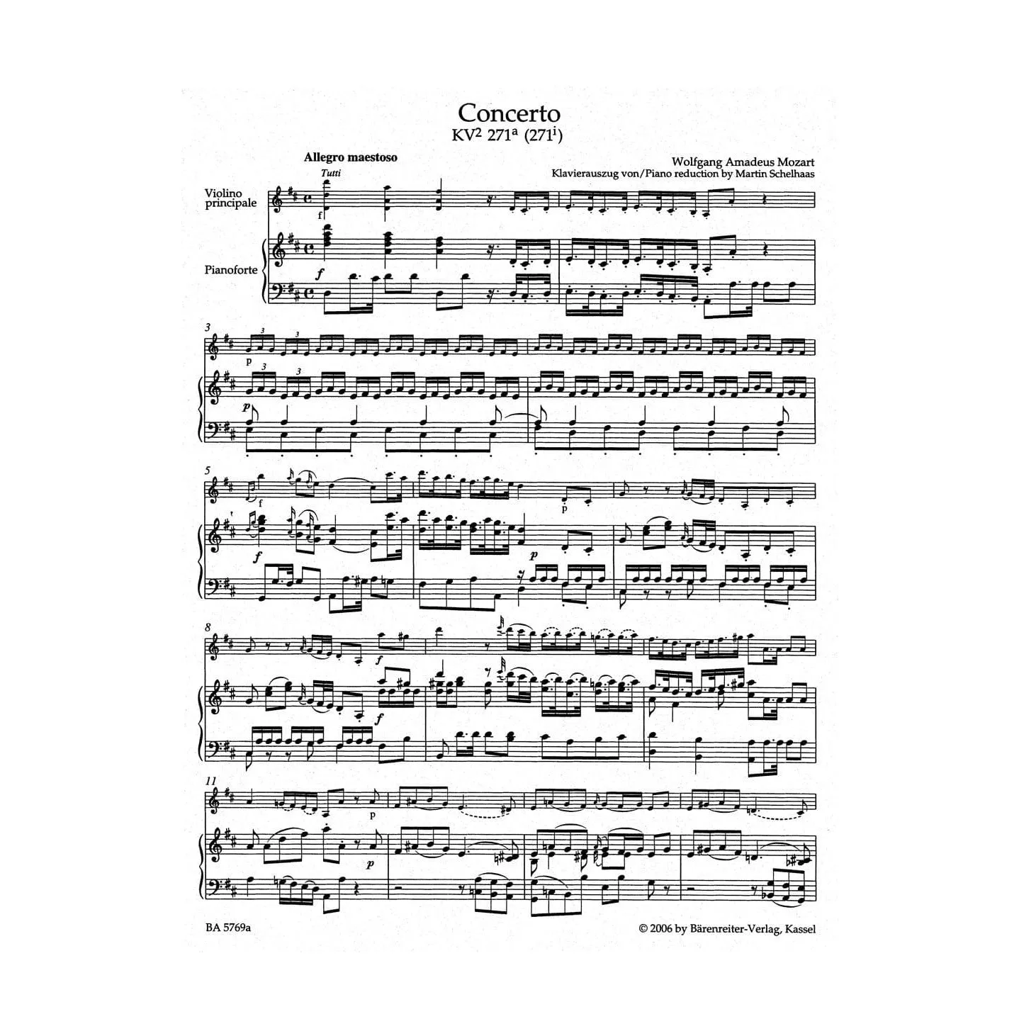 Bärenreiter Mozart Konzert D-Dur K 271 Violannoten
